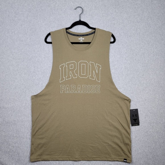 Under Armour Project Rock Iron Paradise Muscle Tank Shirt Men's 2XL Beige White - Picture 1 of 9